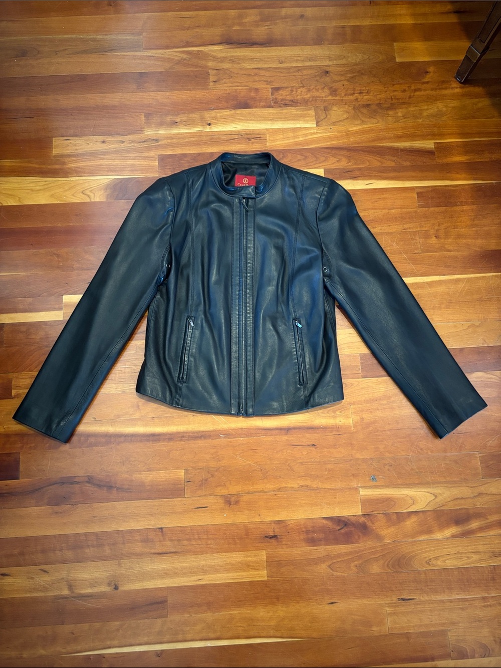 Cole Haan Black Lamb Skin Minimalist Leather Moto Jacket